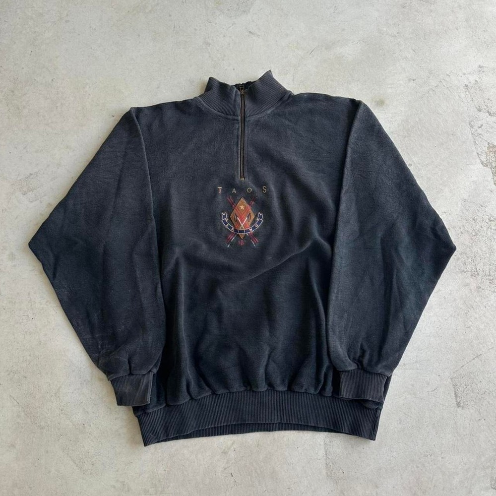 90s Vintage Taos Skiing Black Quarter zip Sweatshirt Size XL